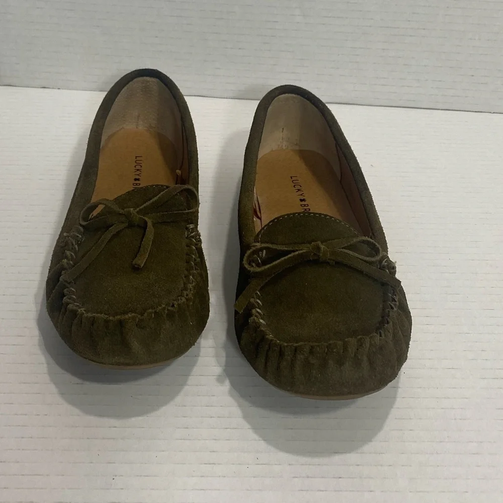 Lucky Brand Awra Olive Green Suede Leather Moccasin Flats Shoes Size 8